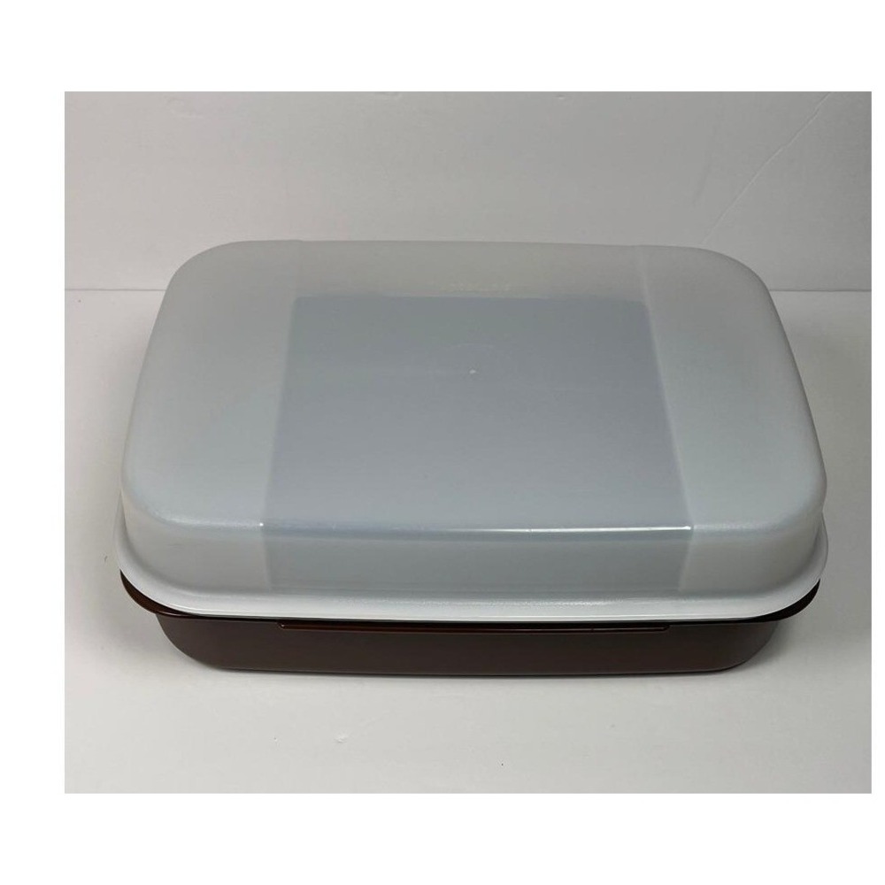 Vintage Tupperware STORZALOT Storage Box Hinge Lid Brown Large 2242 11 x 7 1/2